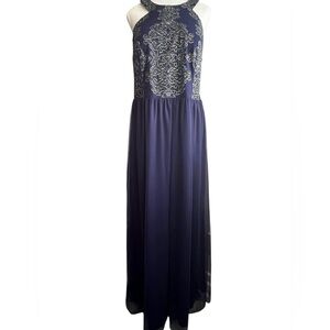 Speechless Navy and Silver/Black Embroidered Formal Maxi Dress 17 Sleeveless